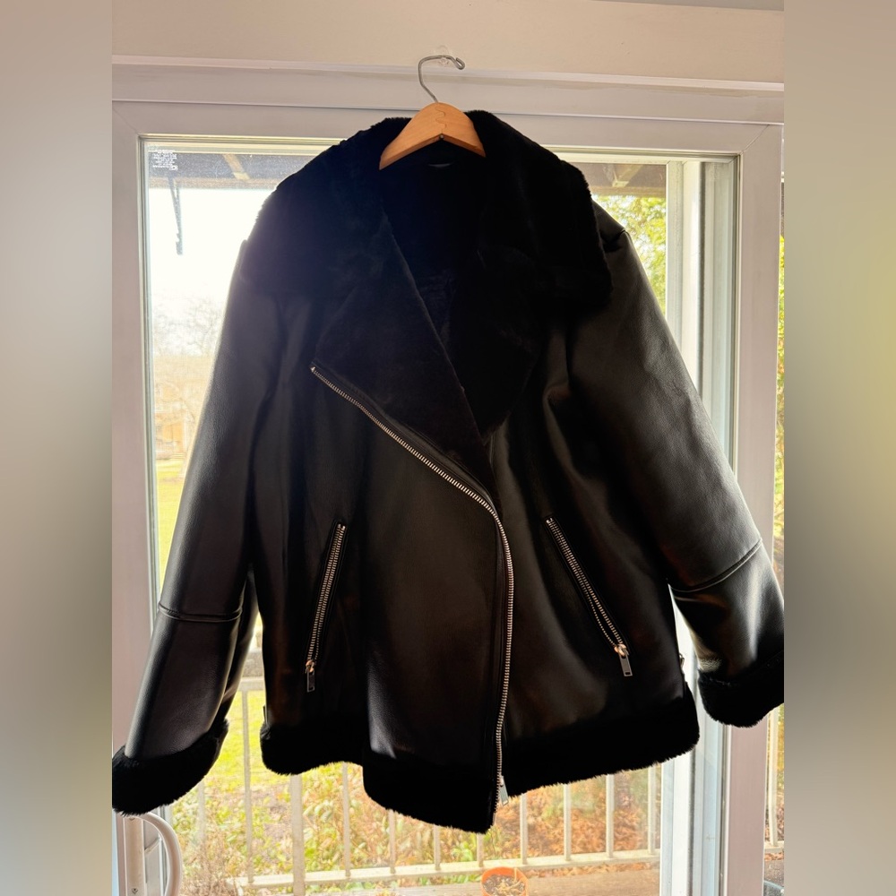 Black Faux Leather and Fur Jacket